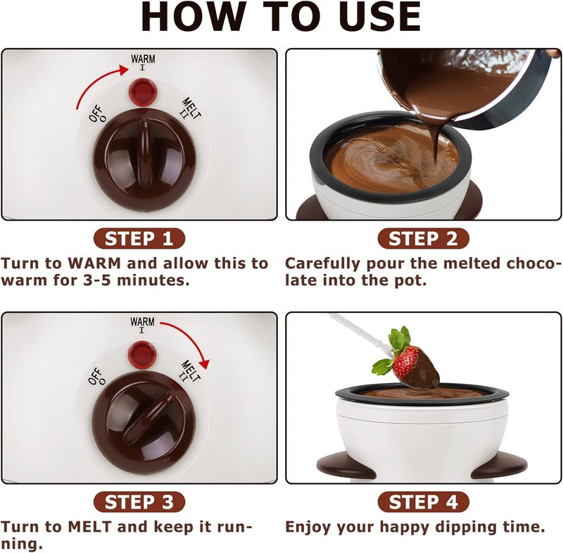 Micnaron Chocolate Fondue Pot, Mini Electric Chocolate Melting Pot, Chocolate Maker Chocolate Marshmallow Candy Melting Warming Fondue Set Dipping Pot with 10pcs Forks & Removable Pot for Party, White - Image 3
